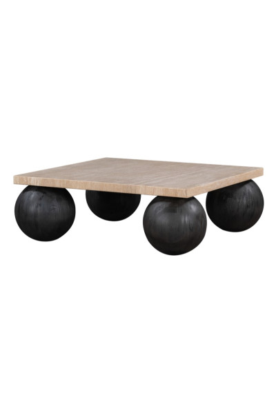 Square Marble Top 4 Round Black Ash Wood Legs Coffee Table